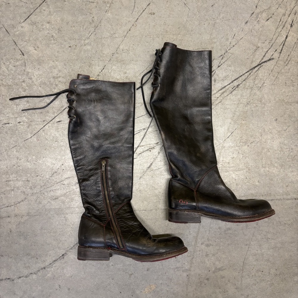 Bed Stu Manchester Boots Women 8 Brown/Black Leather Knee High Riding Lace Up